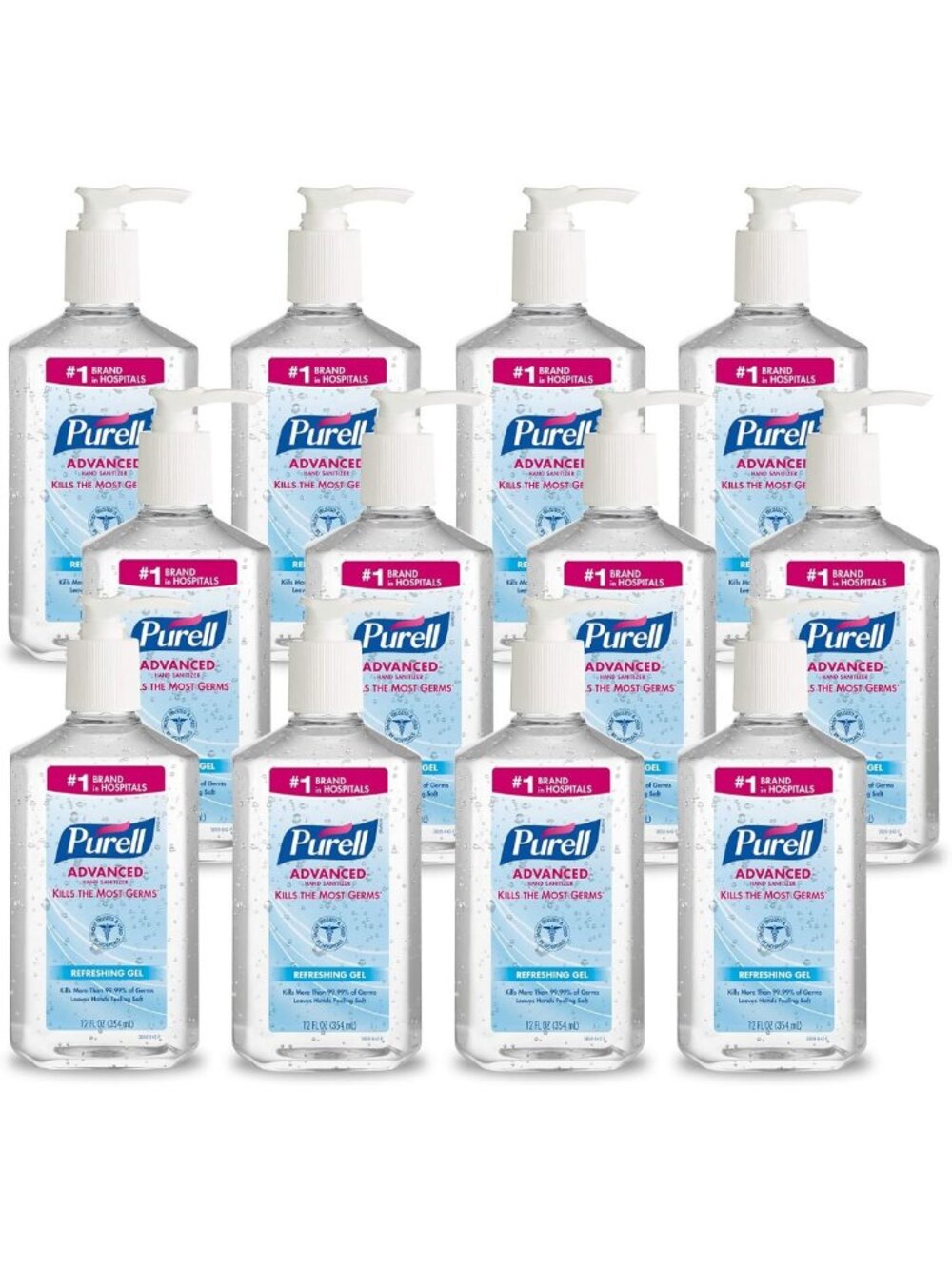 Refreshing Hand Sanitizer Gel Pump, 12 fl oz - 12 Pack, Antibacterial